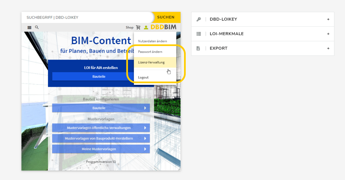 DBD-BIM Das Portal Lizenzen